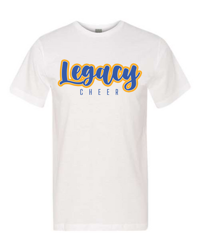 2025 Legacy Cheer Script Blue Yellow Outline